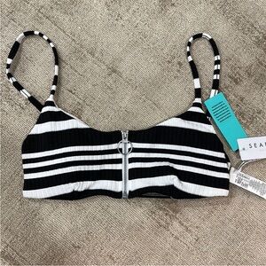 Seafolly Black & White Stripe Ribbed Top, NWT